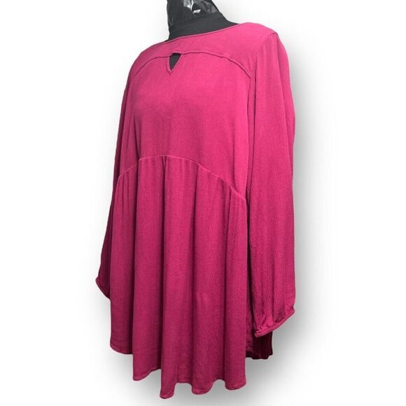 Torrid 5X Wine Red Babydoll Tunic Top Gauze Knit Long Sleeve Keyhole High Low He - Picture 4 of 12